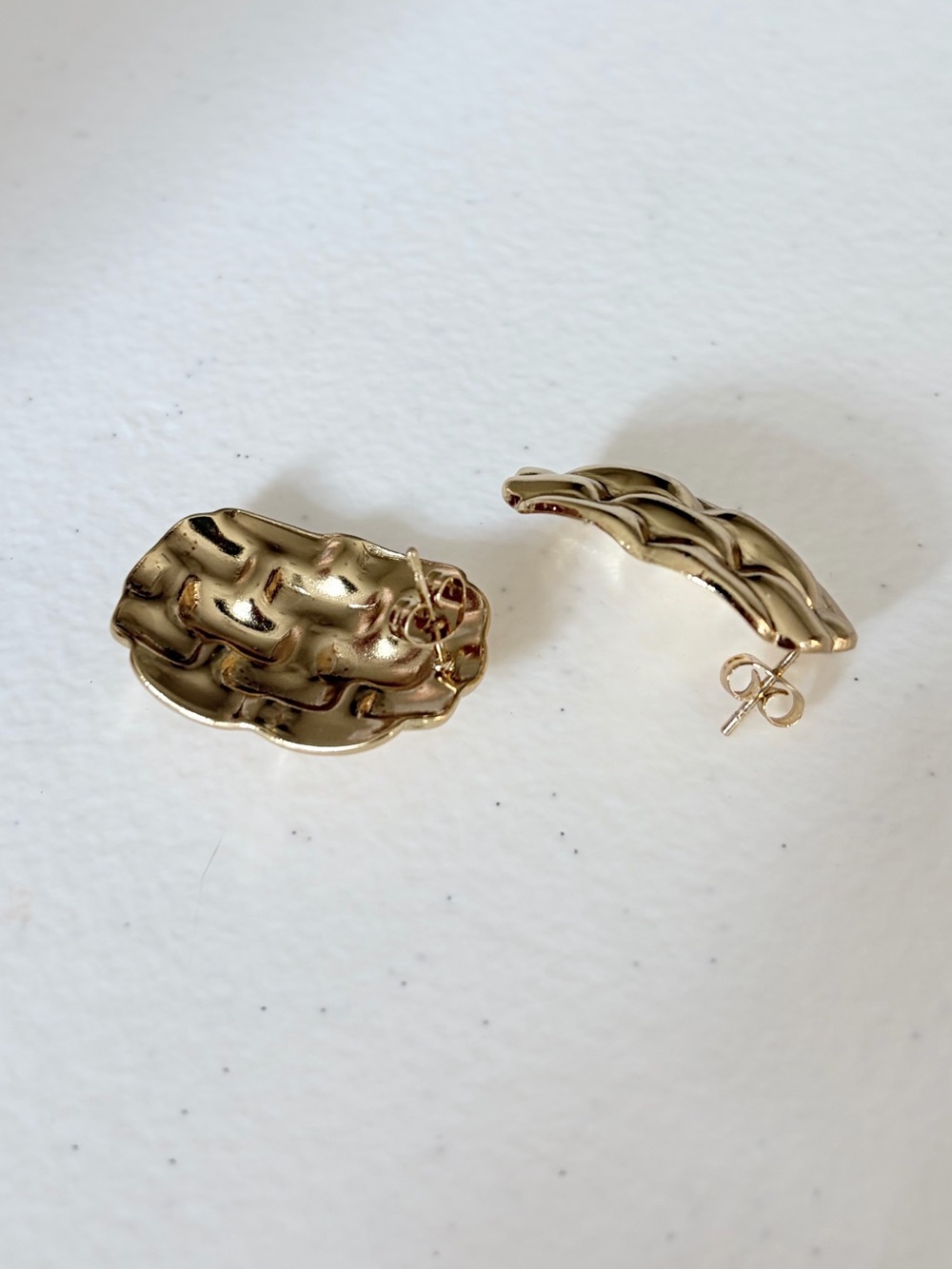 Gold Textured Hoop Stud Earrings. - Picture 4 of 7